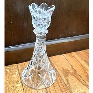 DePlomb Crystal Candle Holder Lead Cut Glass Made in USA 24% Lead 8”